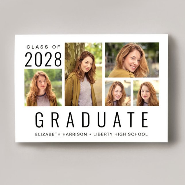 Minimal Modern 5-fotokollage Studenten Meddelande (Cherish the milestone: share your graduate's achievement with a custom photo graduation announcement)