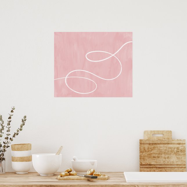 Minimal Modern Abstrakt Konst Vit Stroke på Rosa Poster (Kök)