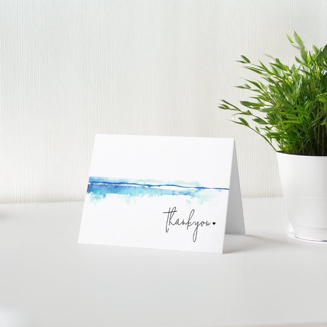Minimal Modern Akvarell Blå Bröllopsdusch Tack Kort (Minimal Modern Watercolor Blue Bridal Shower Thank You Card)