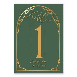 Minimal modern Arch Bröllop | Olivolja och Guld Bordsnummer