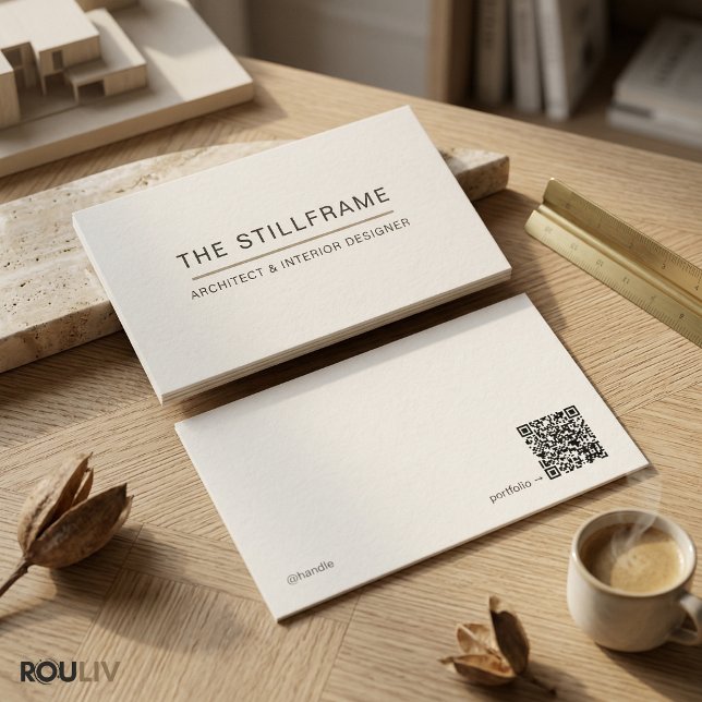 Minimal Modern Architect | QR Code Warm White Visitkort (Minimal Modern Architect Business Card QR Code Warm White)