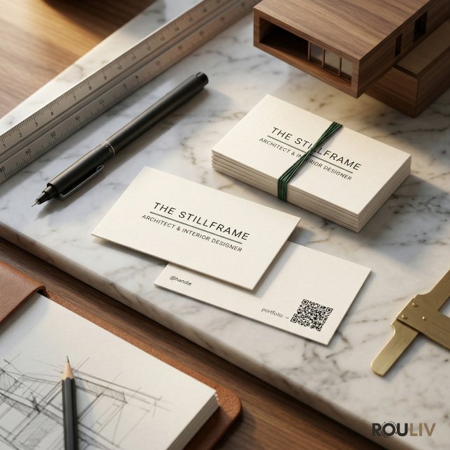 Minimal Modern Architect | QR Code Warm White Visitkort (Minimal Modern Architect  QR Code Warm White Business Card)