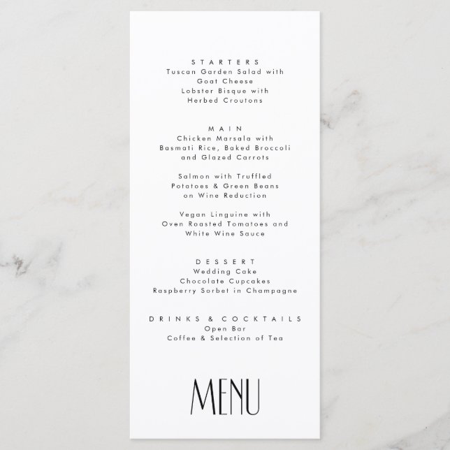 Minimal modern Art Deco-typografi Bröllop Meny (Framsida)