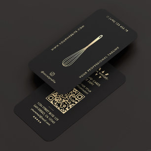 Minimal Modern Baker Caterer Black Faux Guld Whisk Visitkort