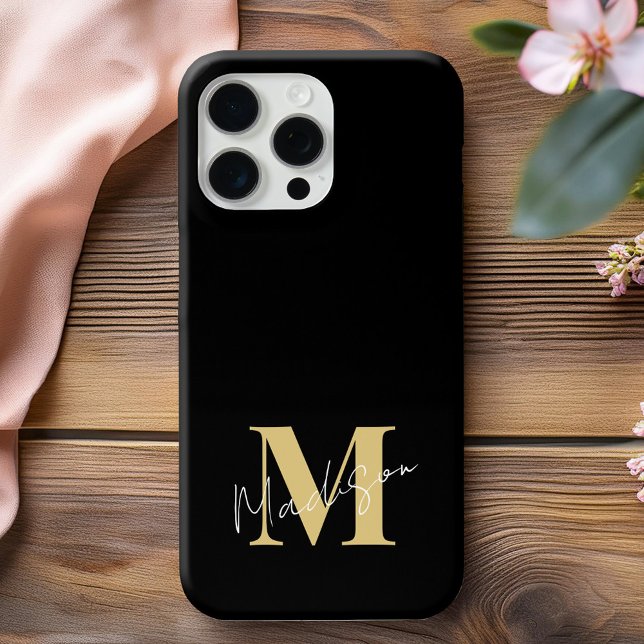 Minimal Modern Black Guld, första Monogram (Skapare uppladdad)