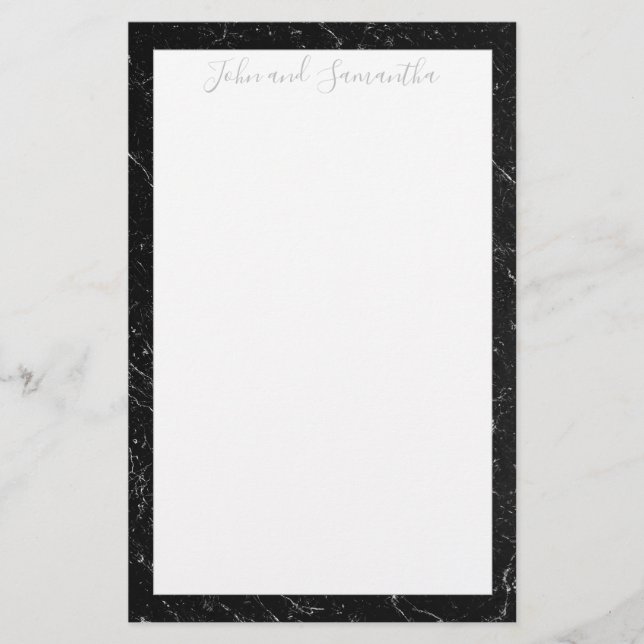 Minimal Modern Black Marble Bröllop Brevpapper (Framsida)