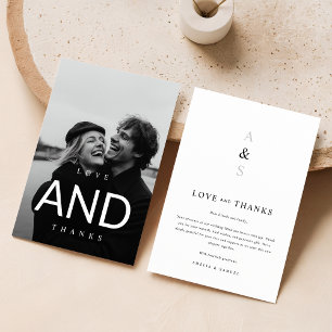 Minimal Modern Black Typography Photo Bröllop Tack Kort