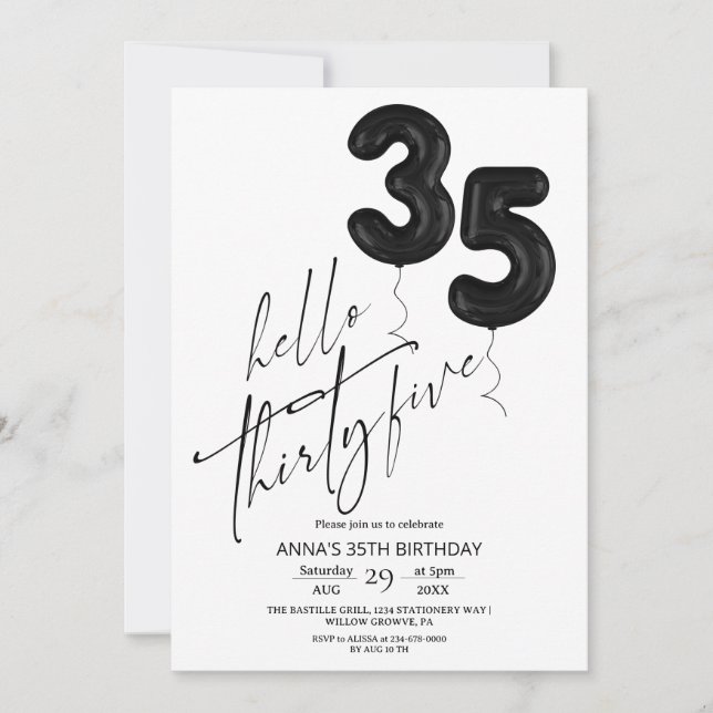 Minimal Modern Black White 35th Birthday Inbjudningar (Framsida)