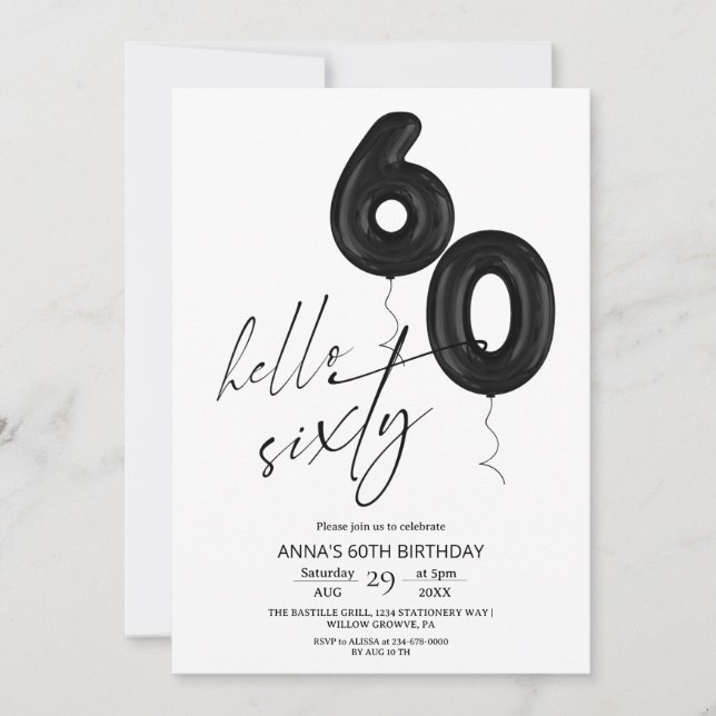 Minimal Modern Black White 60th Birthday  Inbjudningar (Framsida)