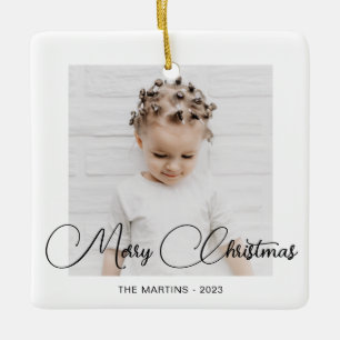Minimal Modern Black White-julfoto Julgransprydnad Keramik
