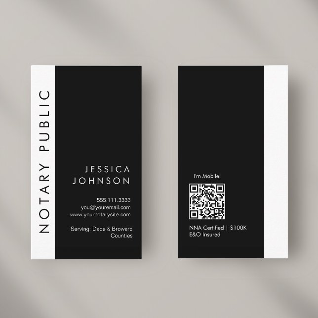 Minimal Modern Black & White Mobile Notary Public Visitkort (Skapare uppladdad)