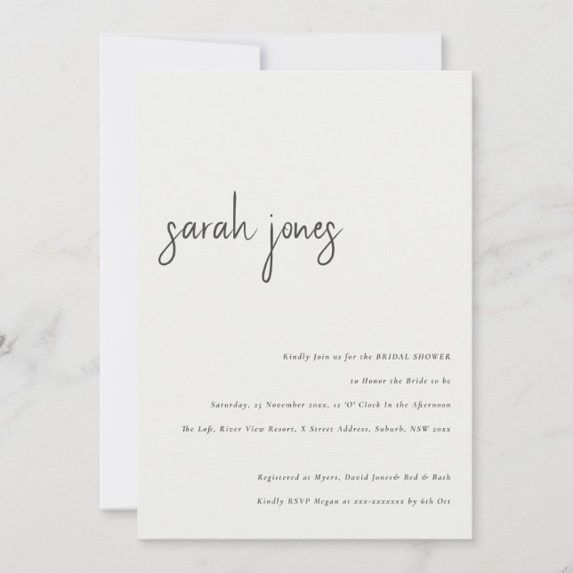 Minimal Modern Black White Script-Möhippa Inbjudningar (Framsida)