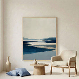Minimal Modern Blue River Basin Abstract Wall Art Poster