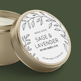 Minimal Modern botaniskt svartvit produktetikett Runt Klistermärke