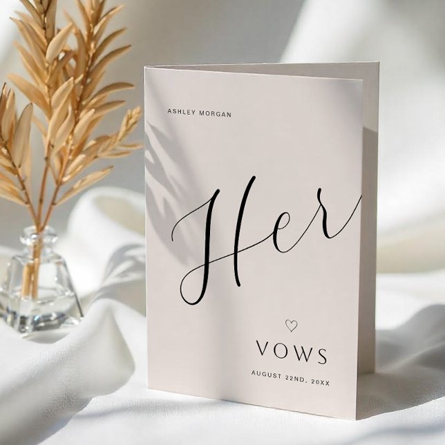 Minimal Modern Bröllop Vow Bok | Hennes löften Meddelande (Her Vows Booklet)