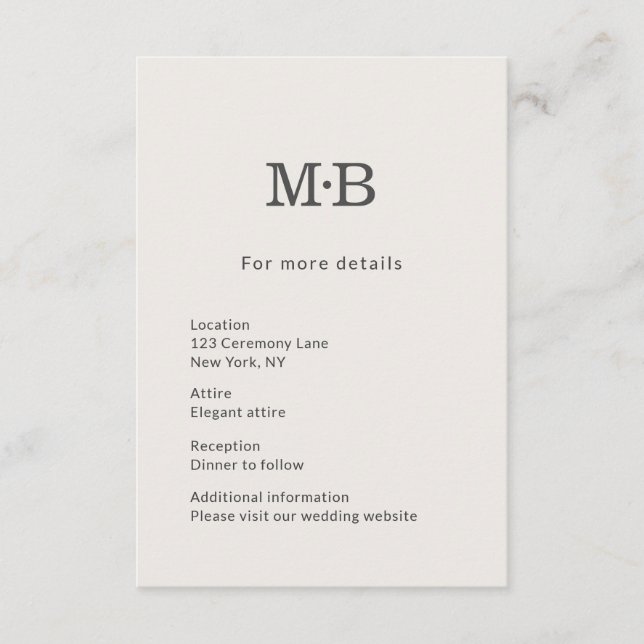 Minimal Modern Bröllopskort för Elopement Detaljer Tilläggskort (Framsida)