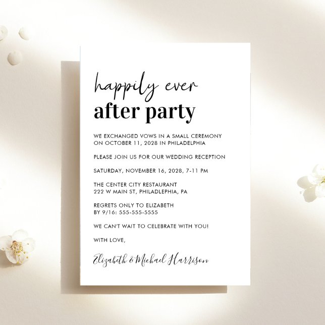Minimal modern bröllopsmottagning inbjudningar (An chic Happily Ever After Party invitation for your wedding celebration)