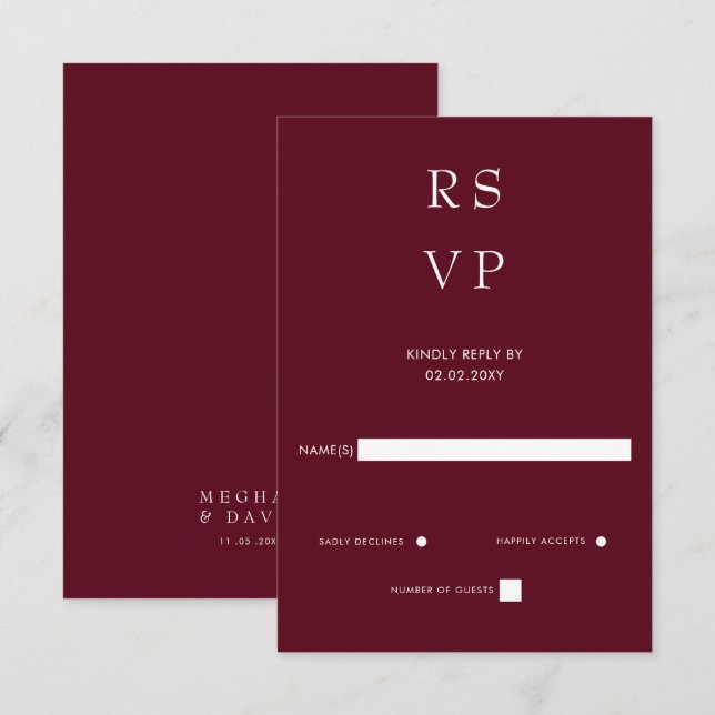 Minimal modern Burgundy Bröllop med enkel Elegant OSA Kort (Fram/baksida)