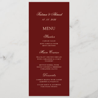Minimal Modern Burgundy Guld muslimsk Bröllop Bord Meny