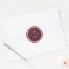 Minimal Modern Burgundy Merlot Mandala Initialer Runt Klistermärke