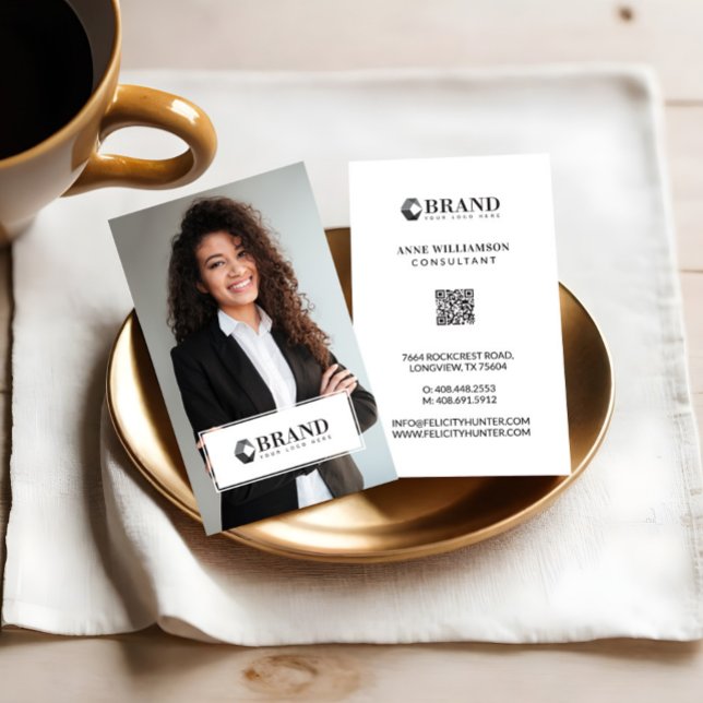 Minimal Modern Business Photo Anpassningsbar Logot Visitkort (Minimal Modern Business Photo Custom Logo QR Code Business Card)
