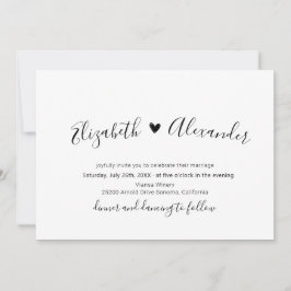 Minimal Modern Calligraphy Script Heart Bröllop Inbjudningar