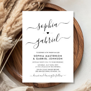Minimal Modern Calligraphy-skript Monogram Bröllop Inbjudningar