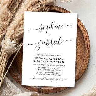 Minimal Modern Calligraphy-skript Monogram Bröllop Inbjudningar