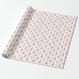 Minimal Modern Cat Paw Print Christmas Red & White Presentpapper