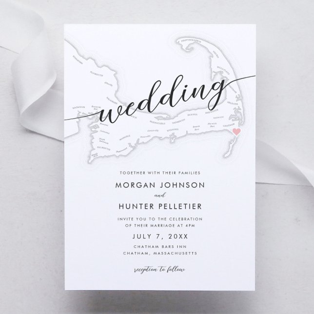 Minimal Modern Chatham Pub i Bröllop Inbjudningar (Chatham Bars Inn Wedding Invitations in minimal modern black and white from Coastal Map Designs)