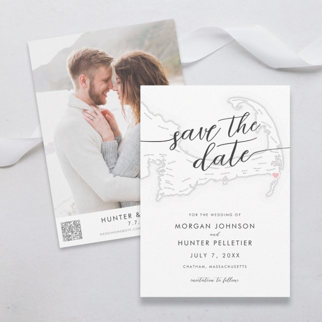 Minimal Modern Chatham Pub i Karta Spara Datumet (Chatham Bars Inn Wedding Save the Dates in minimal modern black and white from Coastal Map Designs)