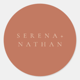 Minimal Modern Chic  och Rust Sunset Bröllop Runt Klistermärke