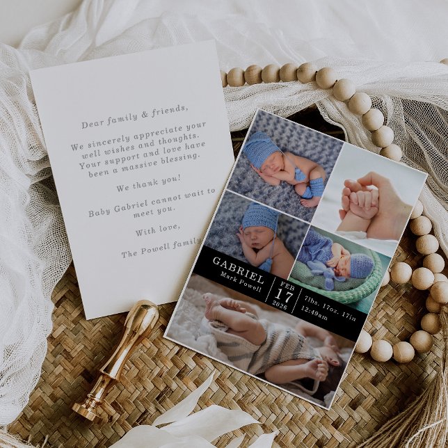 Minimal Modern Chic Photo Collage Baby Reveal Card Inbjudningar (Skapare uppladdad)