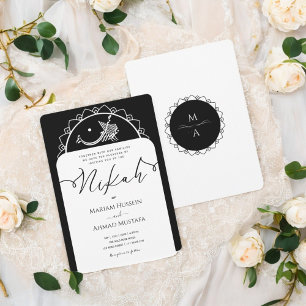 Minimal Modern Chick Black and White Islamic Nikah Inbjudningar