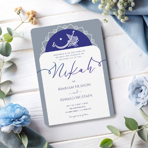 Minimal Modern Chick Dusty Navy Blue Islamic Nikah Inbjudningar