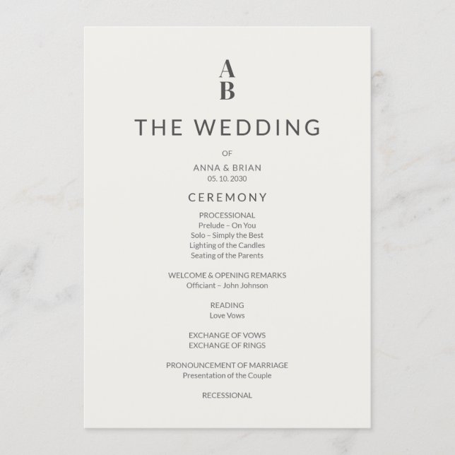 Minimal Modern Civil Wedding Program (Framsida)