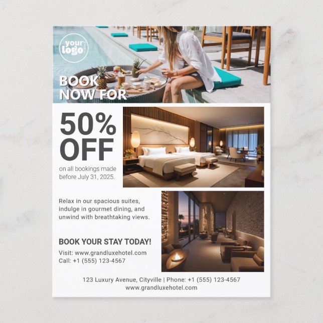 Minimal Modern Clean Promotional Hotel Booking Flygblad (Framsidan)
