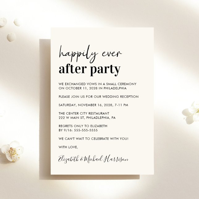 Minimal Modern Cream-bröllopsmottagning Inbjudningar (An chic Happily Ever After Party invitation for your wedding celebration)
