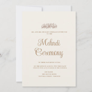 Minimal Modern Cream Henna Mehndi Muslim Ceremony Inbjudningar