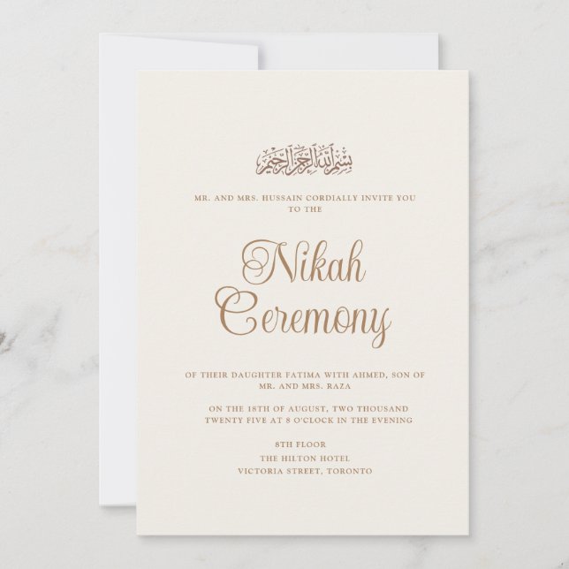 Minimal Modern Cream skript Nikah Muslim Bröllop Inbjudningar (Framsida)