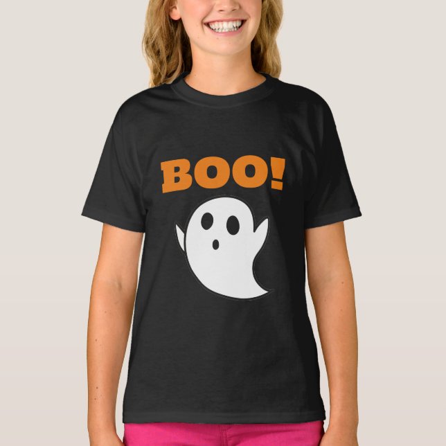 Minimal Modern Cute Ghost med BOO! ord! T Shirt (Framsida)