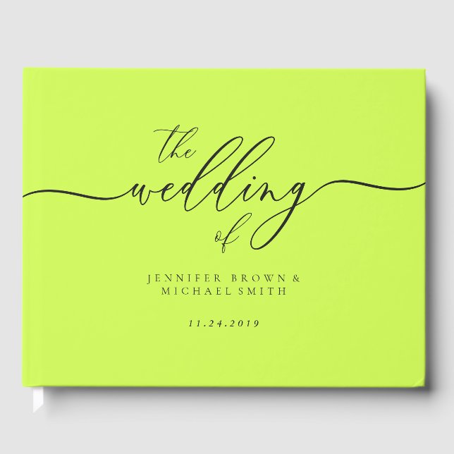 Minimal Modern Cyber Lime Jet Black Wedding Guest Gästböcker (Framsida)