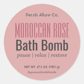 Minimal Modern Dusky Rosa Bath Bomb Round Label Runt Klistermärke