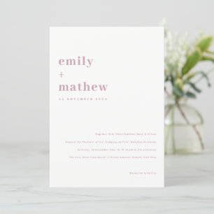 Minimal Modern Dusky Rosa Typography Bröllop Inbjudningar