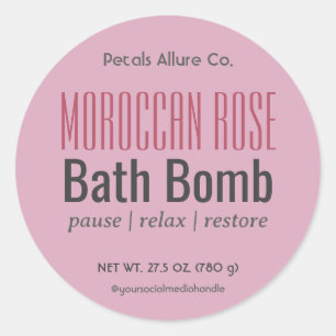 Minimal Modern Dusty Rosa Bath Bomb Round Label Runt Klistermärke
