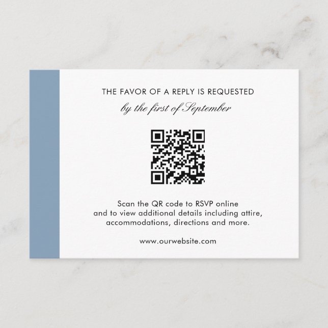 Minimal modern Elegant Dusty Blue QR Code Bröllop OSA Kort (Framsida)