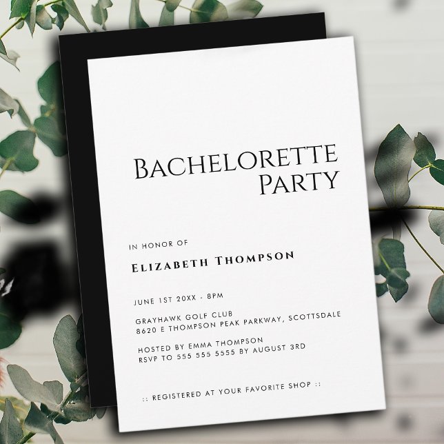 Minimal Modern Elegant enkel Bachelorette Party Inbjudningar (Skapare uppladdad)