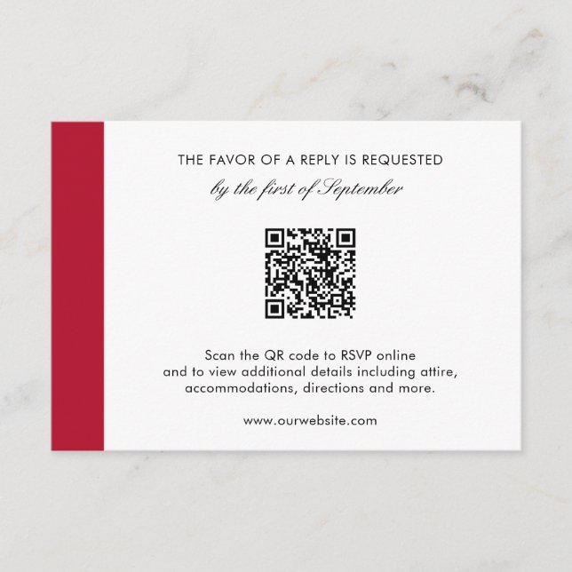 Minimal Modern Elegant Red QR Code Bröllop OSA Kort (Framsida)
