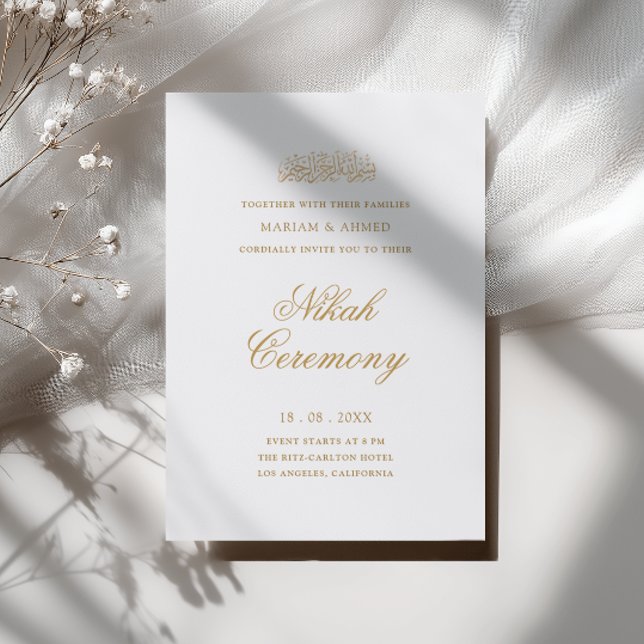 Minimal Modern Enkel Guld Script Nikah Ceremoni Inbjudningar (Skapare uppladdad)