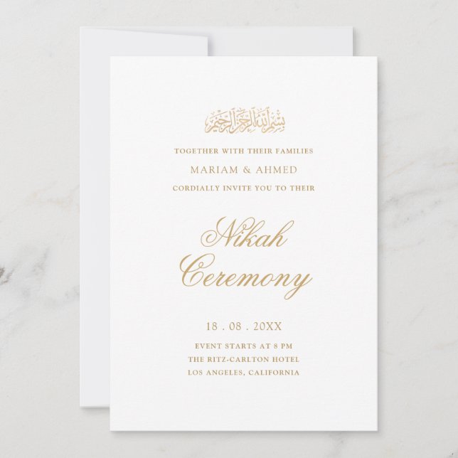 Minimal Modern Enkel Guld Script Nikah Ceremoni Inbjudningar (Framsida)